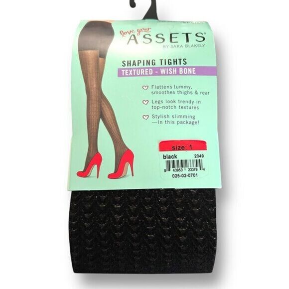 Love Your Assets Sara Blakely Tights Size 1 Black Textured Wishbone Shaping NWT - Picture 2 of 7
